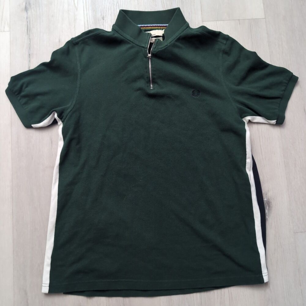 Fred Perry Bradley Wiggins Cycling Zip Polo Shirt Mens Size XL Green Cotton Tee